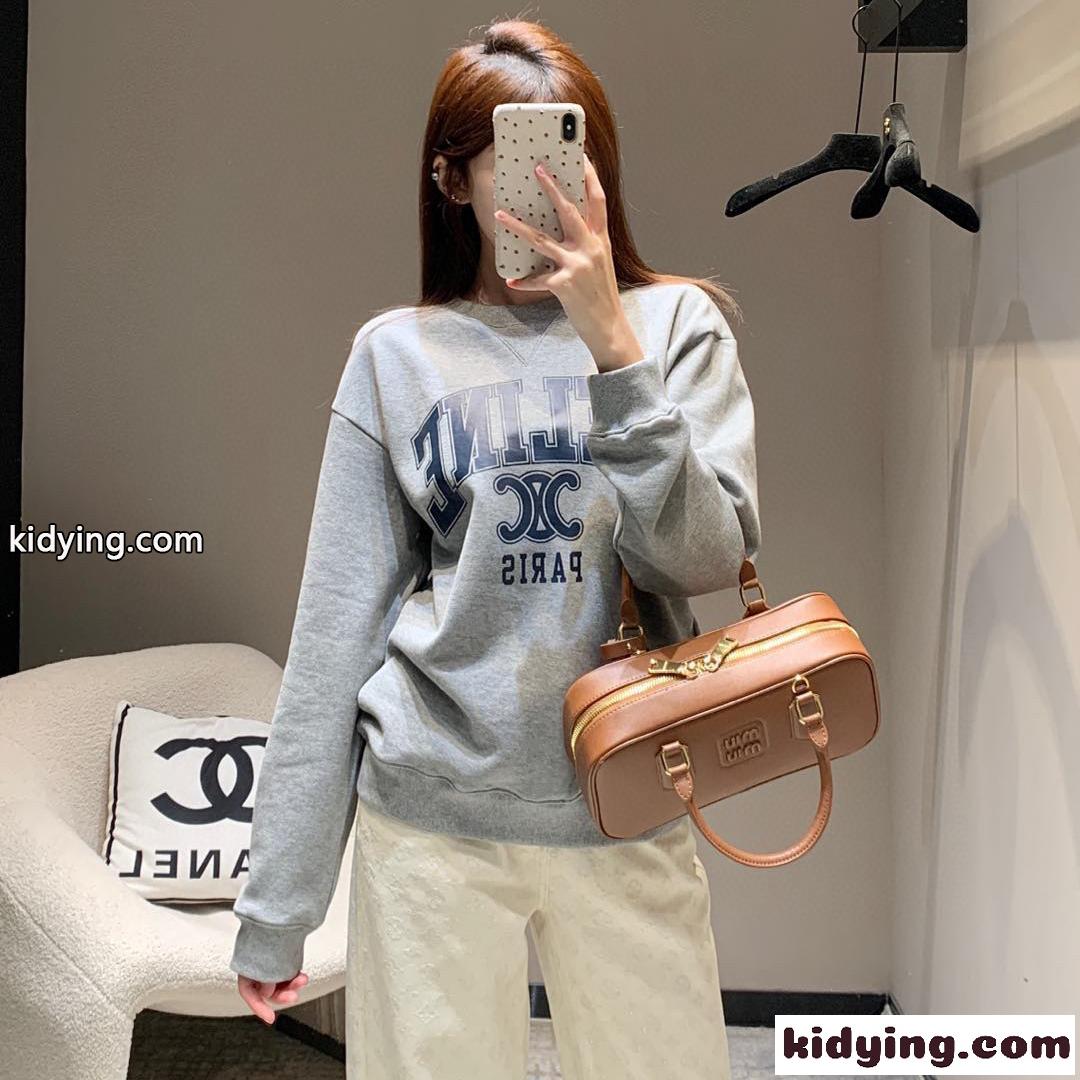 カジュアル ロゴ クルーネック コットン スウェットシャツ セリーヌ Tシャツ コピー グレー-0