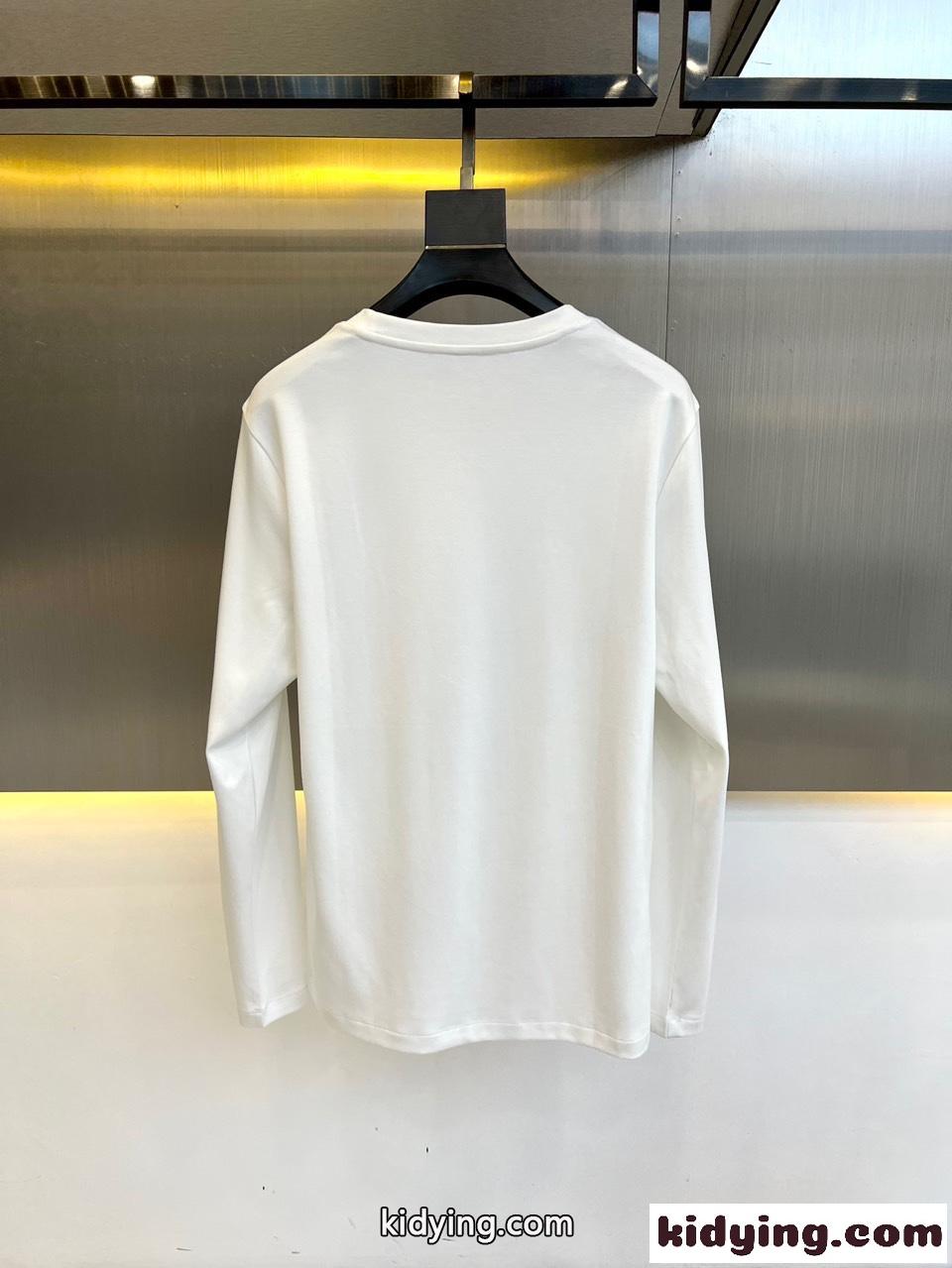 秋冬 裏起毛 プリント コットン 長袖Tシャツ エルメス Tシャツ コピー ホワイト-4