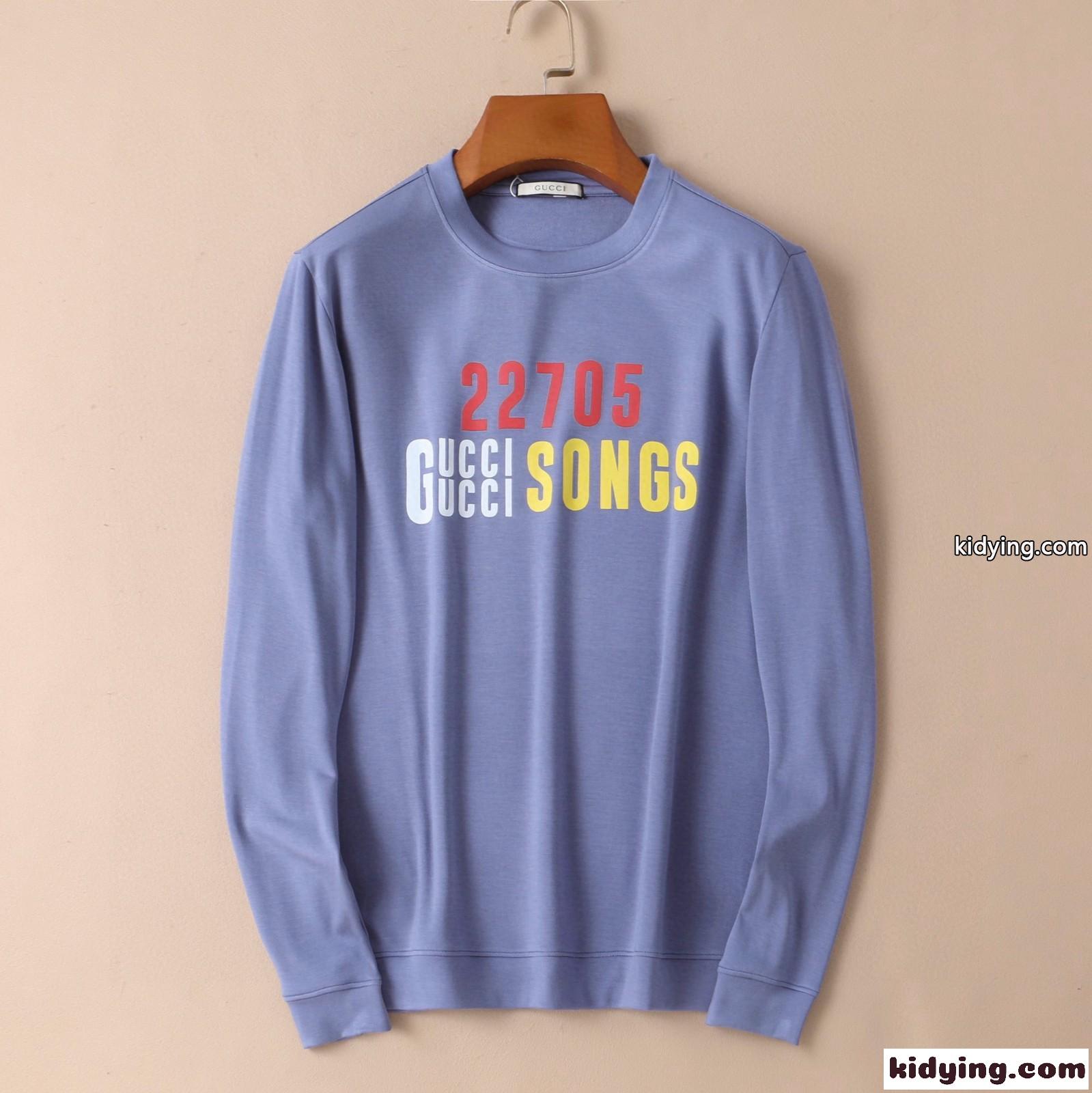 人気 プリント ラウンドネック 裏起毛 グッチ 長袖 tシャツ メンズ コピー プルオーバー ホワイト ブラック ブルー-0