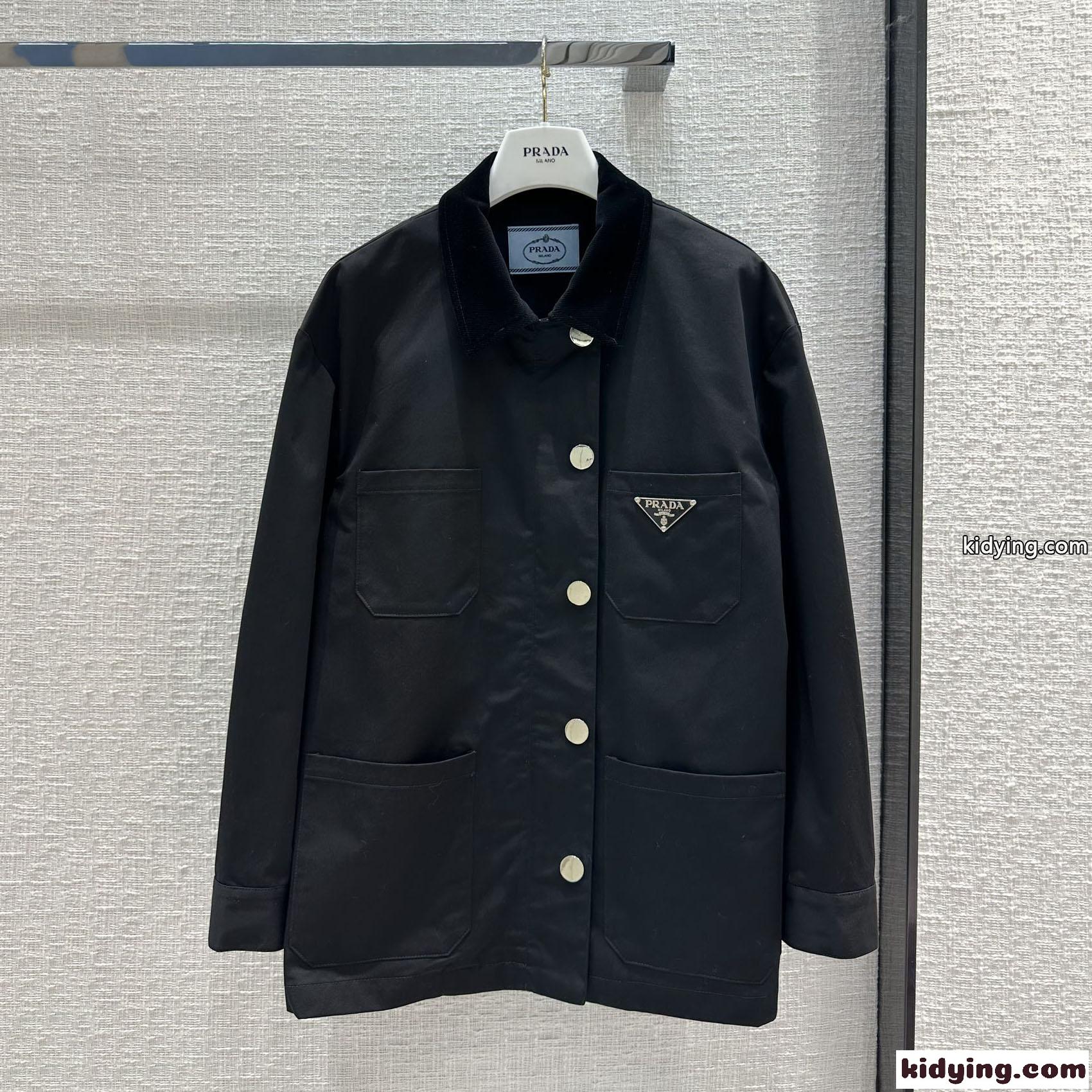 カジュアル ゆったり トライアングルロゴ プラダ ジャケット コピー ブラック 合わせやすい-2