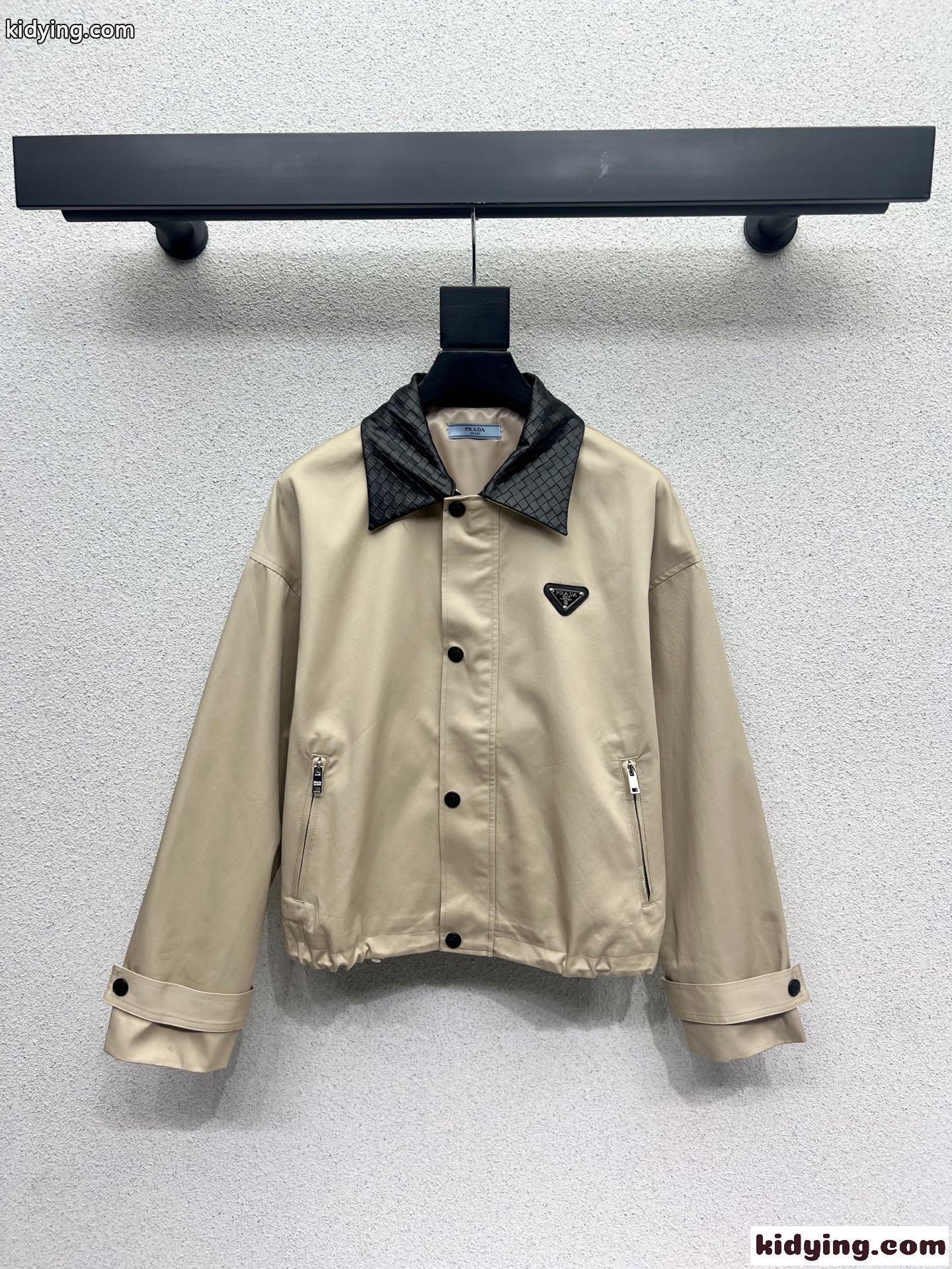 洗練された おしゃれ レザー襟 ブルゾン プラダ ジャケット アウター-0