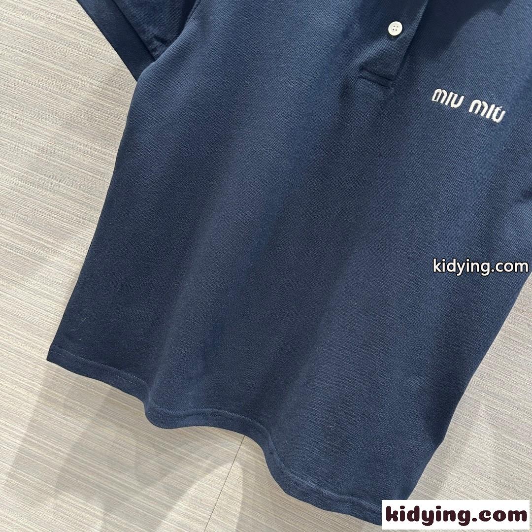 定番 カジュアル コットン 半袖 ポロシャツ ミュウミュウ Tシャツ コピー ネイビー-2