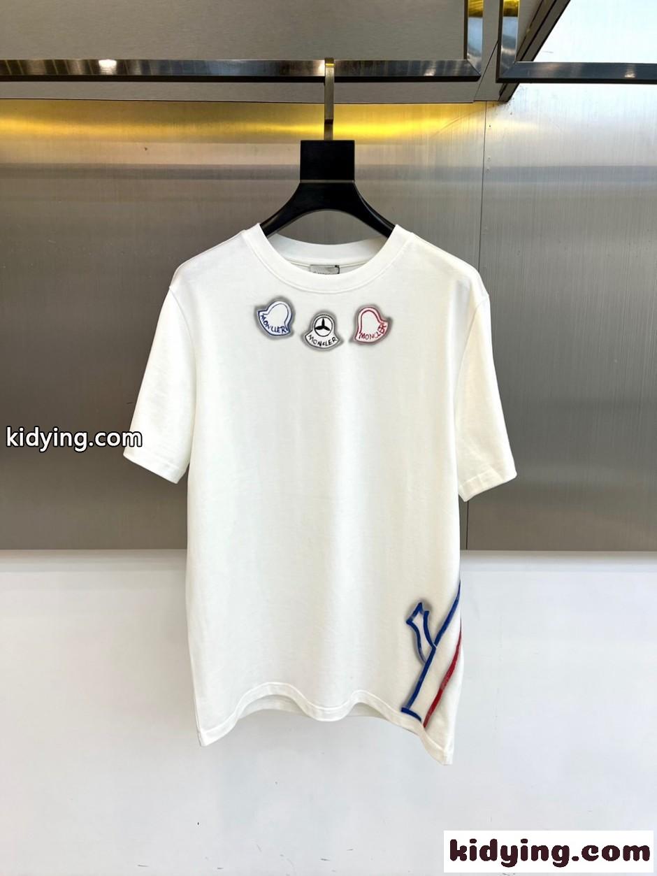 カジュアル ロゴ クルーネック 半袖Tシャツ モンクレール Tシャツ 偽物 ホワイト-1