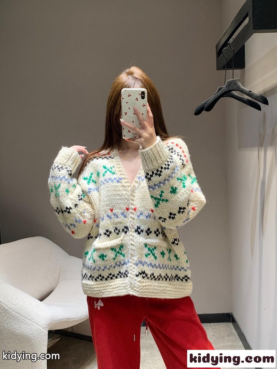フェアアイル柄 ローゲージ カシミヤ カーディガン シャネル ニット 偽物 Vネック-4