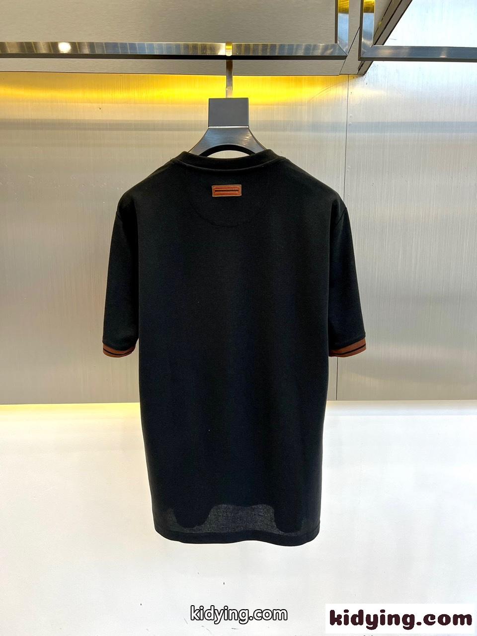 カジュアル ゆったり 快適 エルメネジルド・ゼニア 半袖Tシャツ コピー ブラック-4