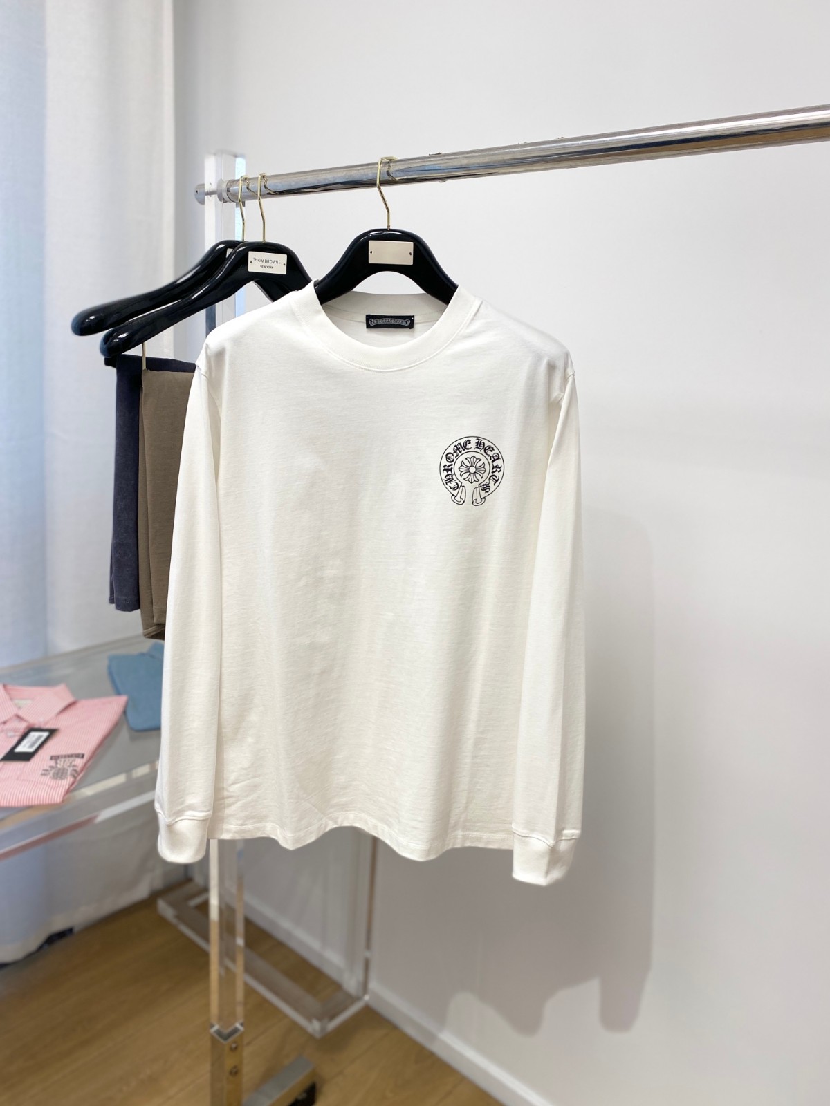 おしゃれ シンプル クルーネック プリント 長袖Tシャツ クロムハーツ Tシャツ コピー ホワイト-0
