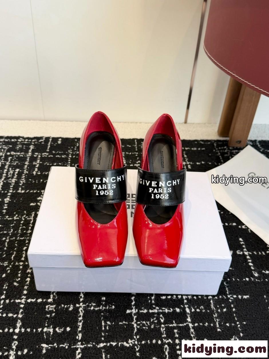 ジバンシィ スーパーコピー スライスドスクエア GIVENCHYテープ パンプス パテントレザー レッド-2