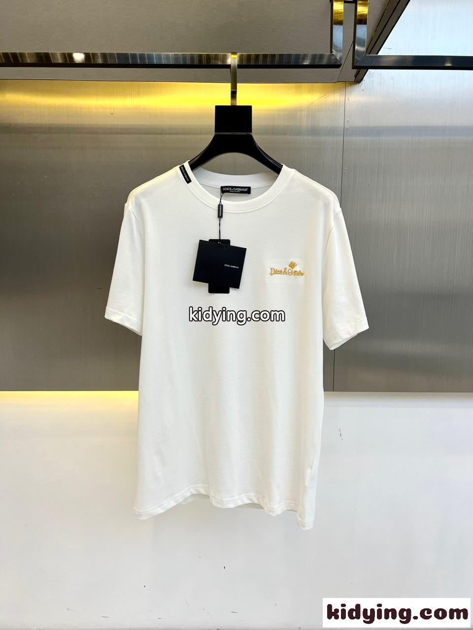 ドルチェ&ガッバーナ Tシャツ 偽物 シンプル ロゴ刺繍 クルーネック 半袖Tシャツ ホワイト-0