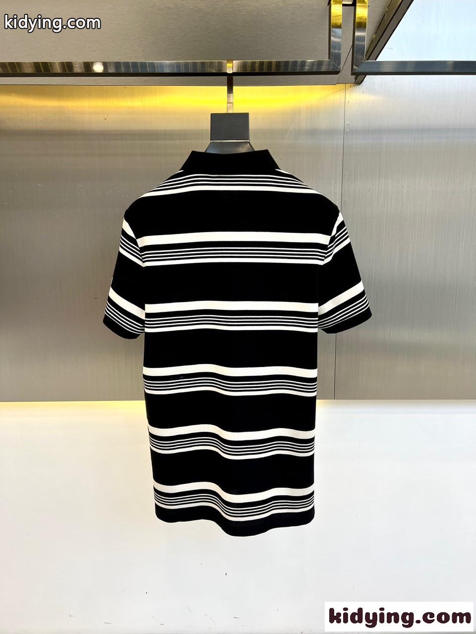 カジュアル ボーダー ポロシャツ プラダ Tシャツ 偽物 半袖トップス ブラック-4