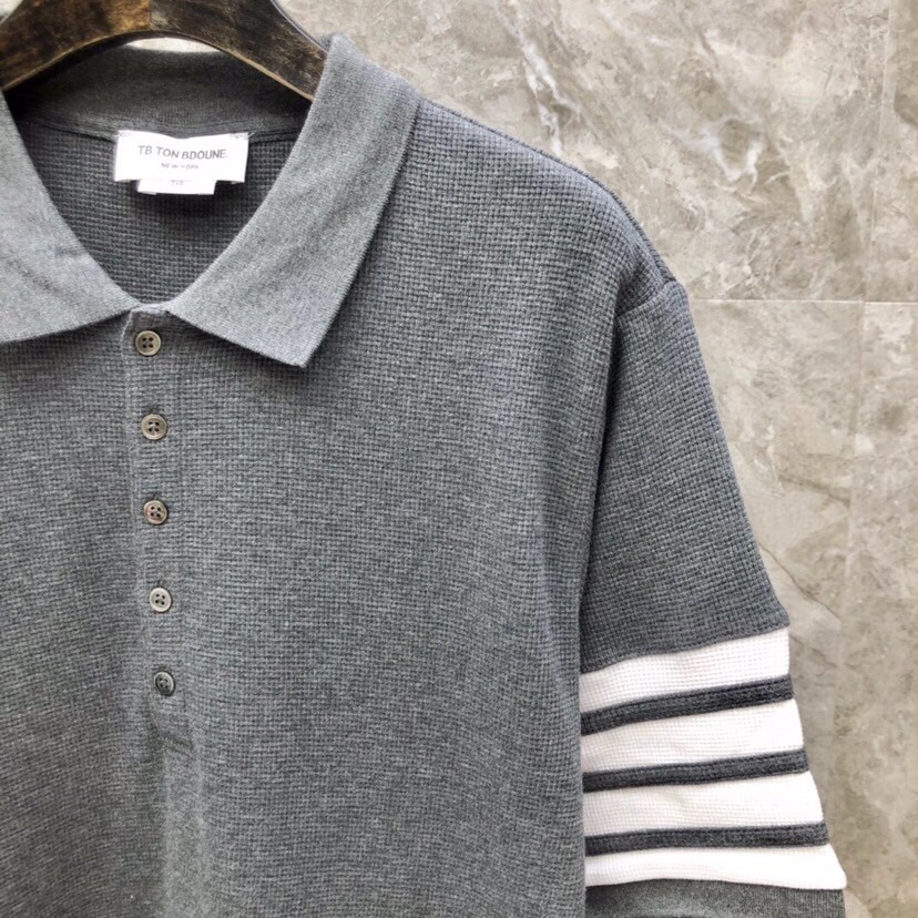 カジュアル おしゃれ 4BAR ショートスリーブ ポロ トムブラウン Tシャツ コピー メンズ ライトグレー-0