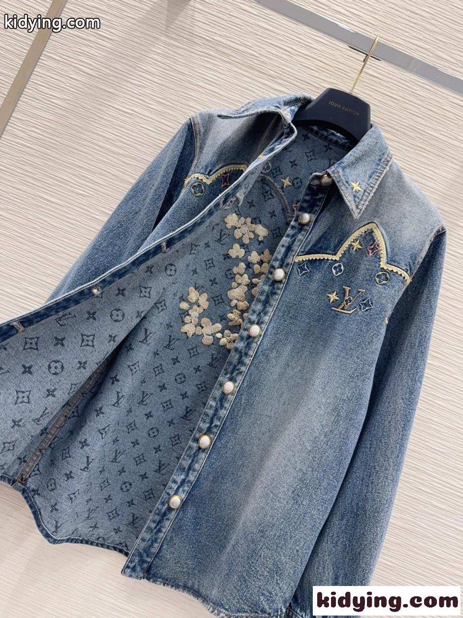 カジュアル 刺繍入り デニムシャツ ルイ・ヴィトン シャツ コピー コットン-4
