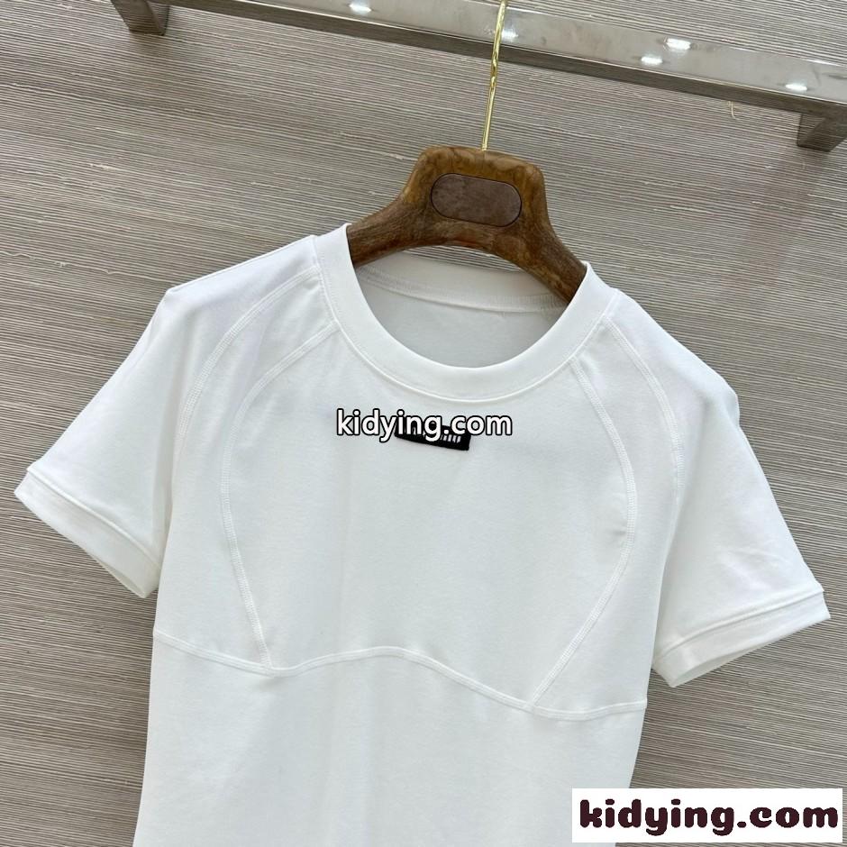 洗練された 合わせやすい 半袖Tシャツ ミュウミュウ Tシャツ コピー ホワイト-2