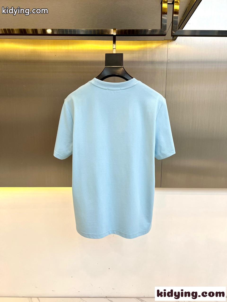 カジュアル ロゴプリント 半袖Tシャツ バレンシアガ Tシャツ コピー コットン ライトブルー-3