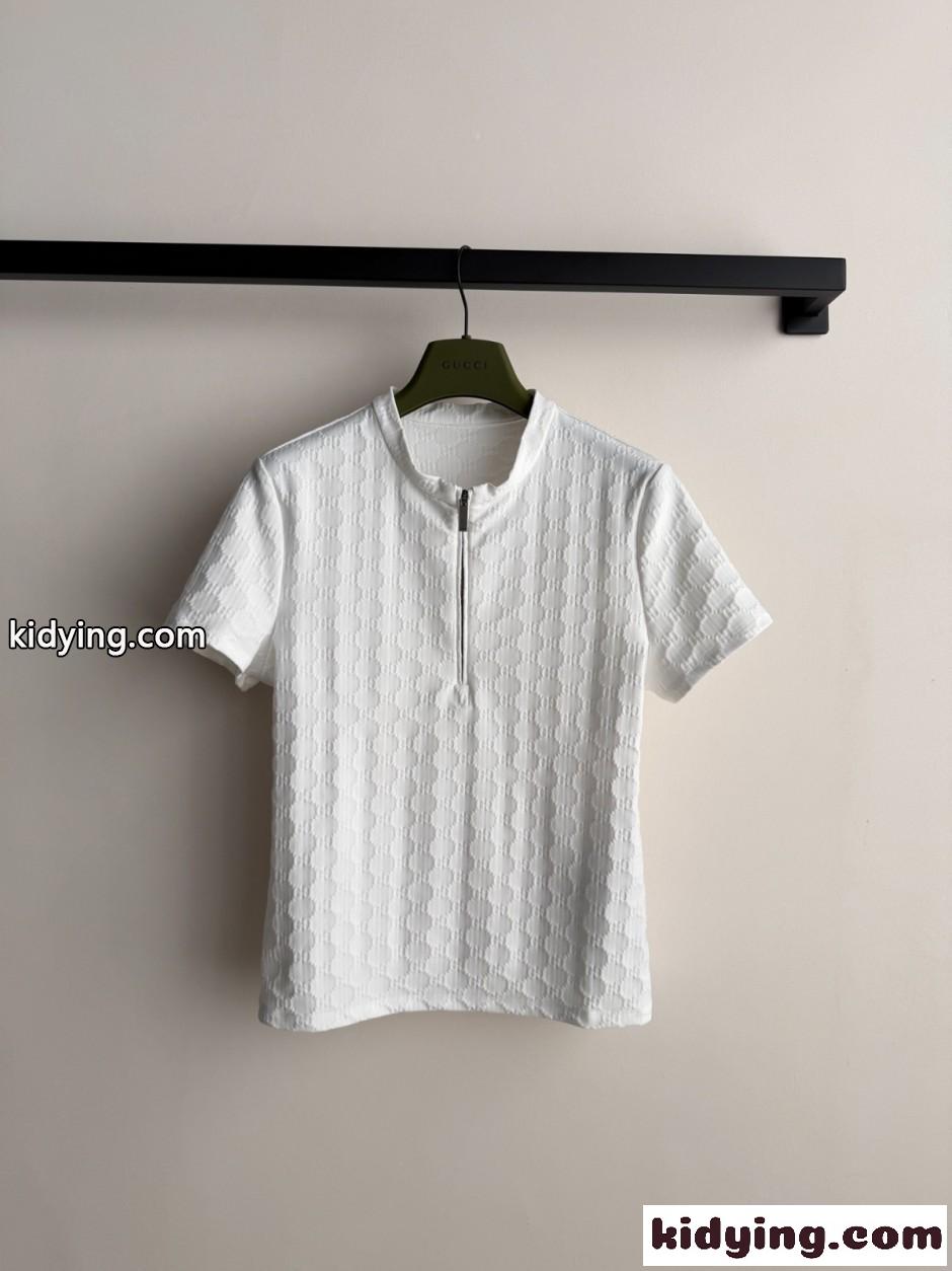 ハーフジップ GGジャガード 半袖トップス グッチ Tシャツ 偽物 ホワイト-0