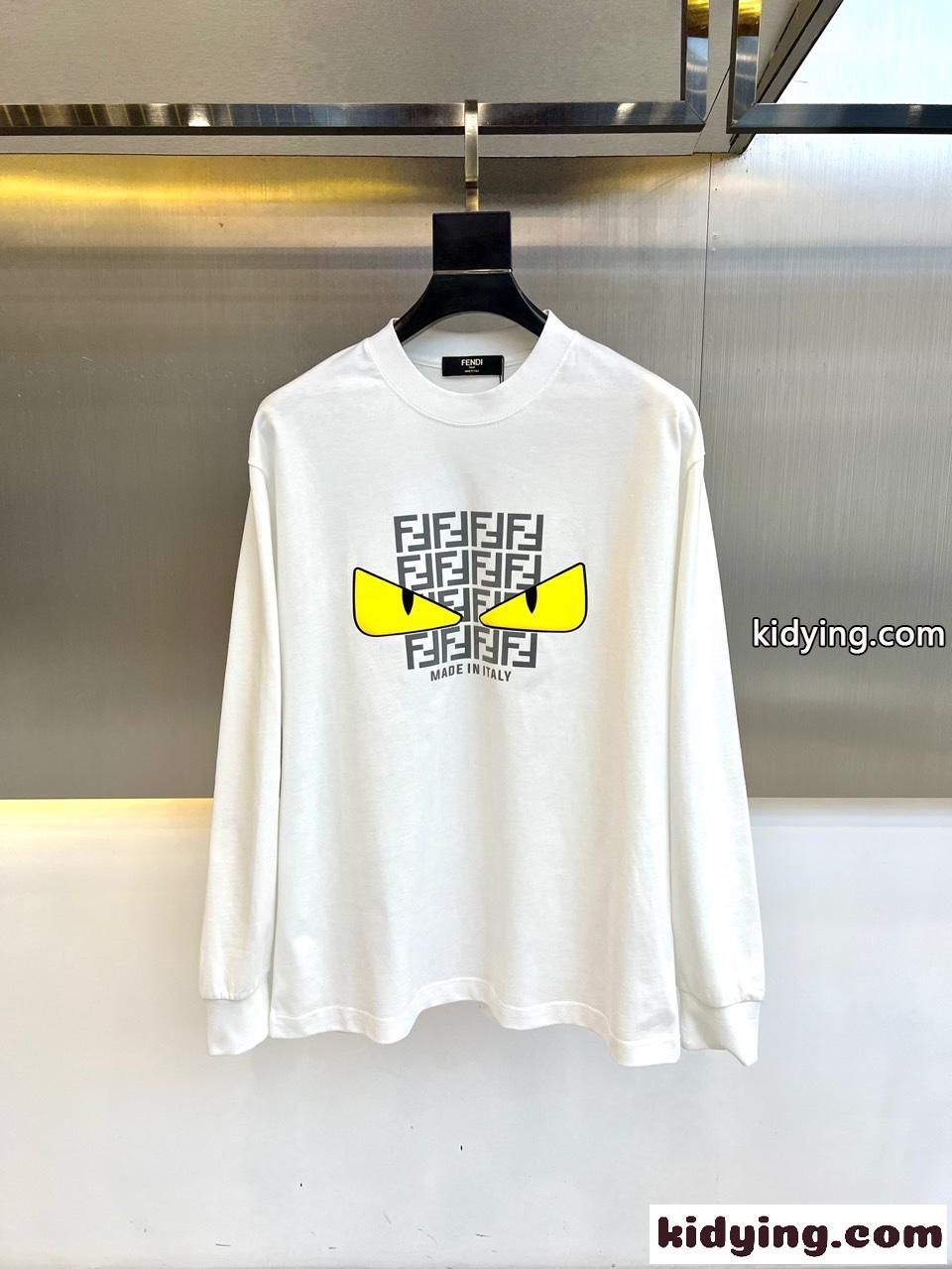 カジュアル ロゴプリント コットン 長袖Tシャツ フェンディ Tシャツ コピー ホワイト-0