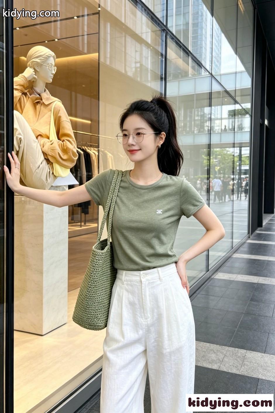 コットンリネン 半袖Tシャツ セリーヌ Tシャツ コピー グリーン-4