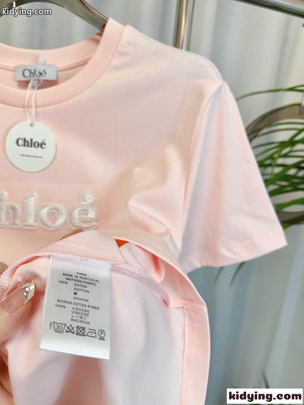 シンプル ロゴ入り 半袖Tシャツ クロエ Tシャツ スーパーコピー クルーネック ピンク-3