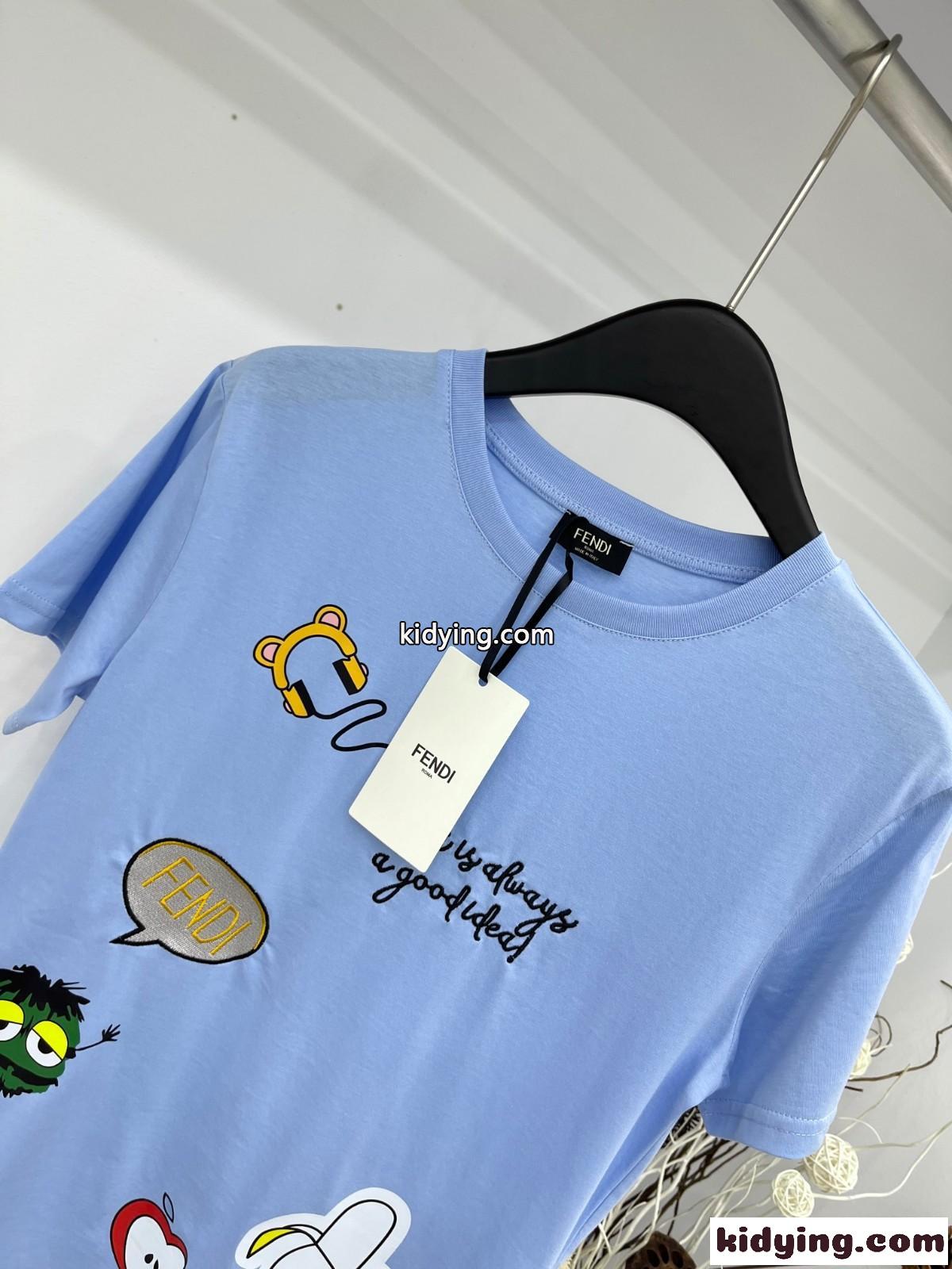 フェンディ Tシャツ コピー 可愛い プリント クルーネック 半袖Tシャツ-1