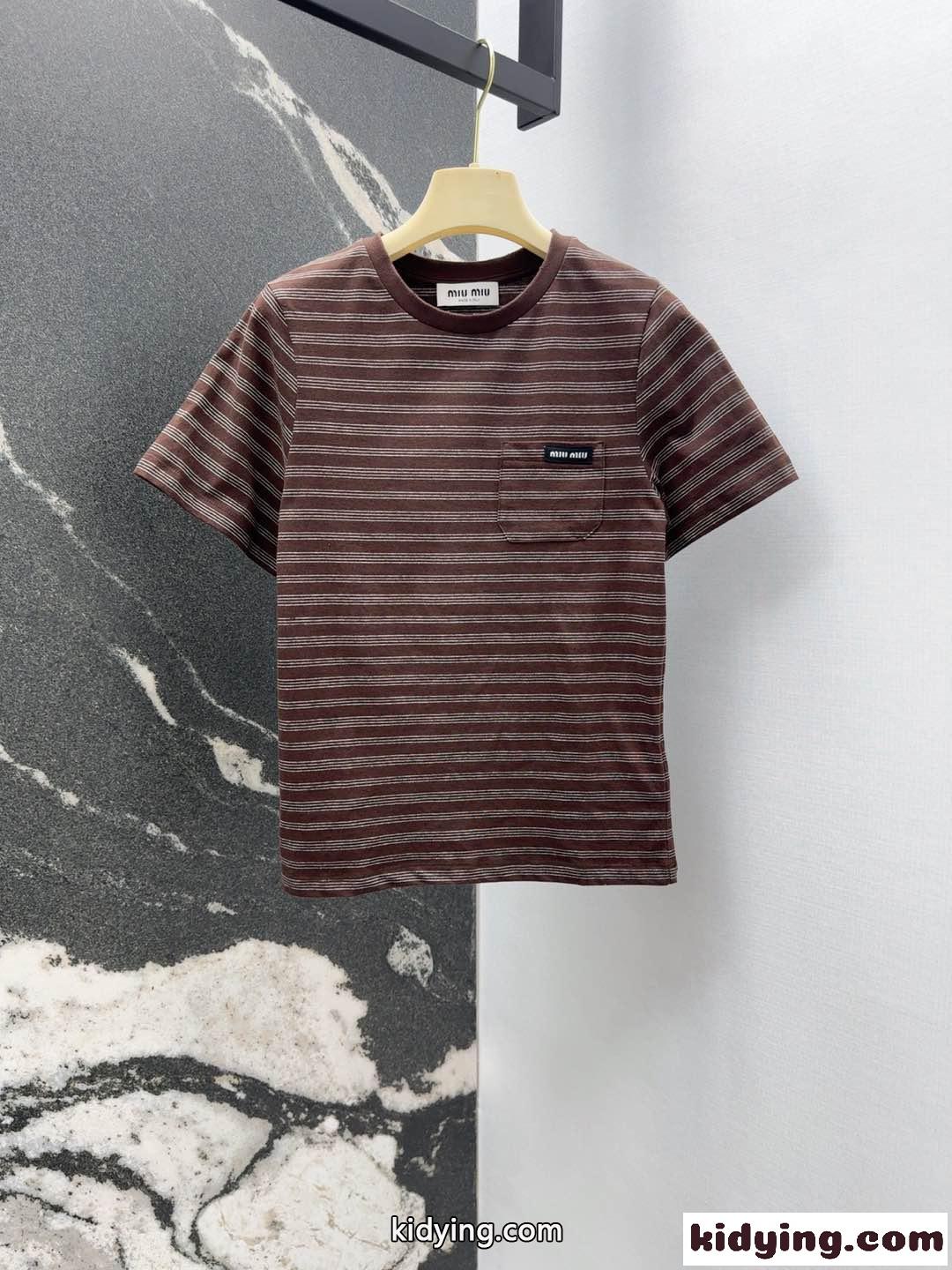 人気 カジュアル ボーダー柄 半袖Tシャツ ミュウミュウ Tシャツ コピー 合わせやすい-0