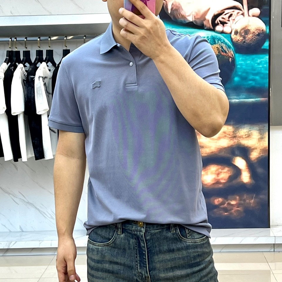 洗練された シンプル コットンピケ ポロシャツ バーバリー 半袖Tシャツ コピー グレー-1