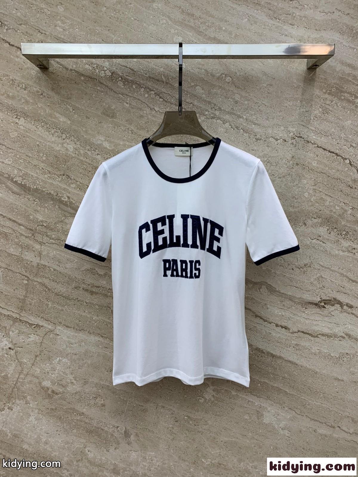 人気 定番 ロゴ クルーネック 半袖Tシャツ セリーヌ Tシャツ コピー ホワイト-2