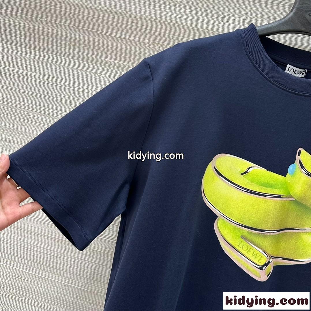 シンプル スネークプリント クルーネック 半袖Tシャツ ロエベ Tシャツ コピー ネイビー-1