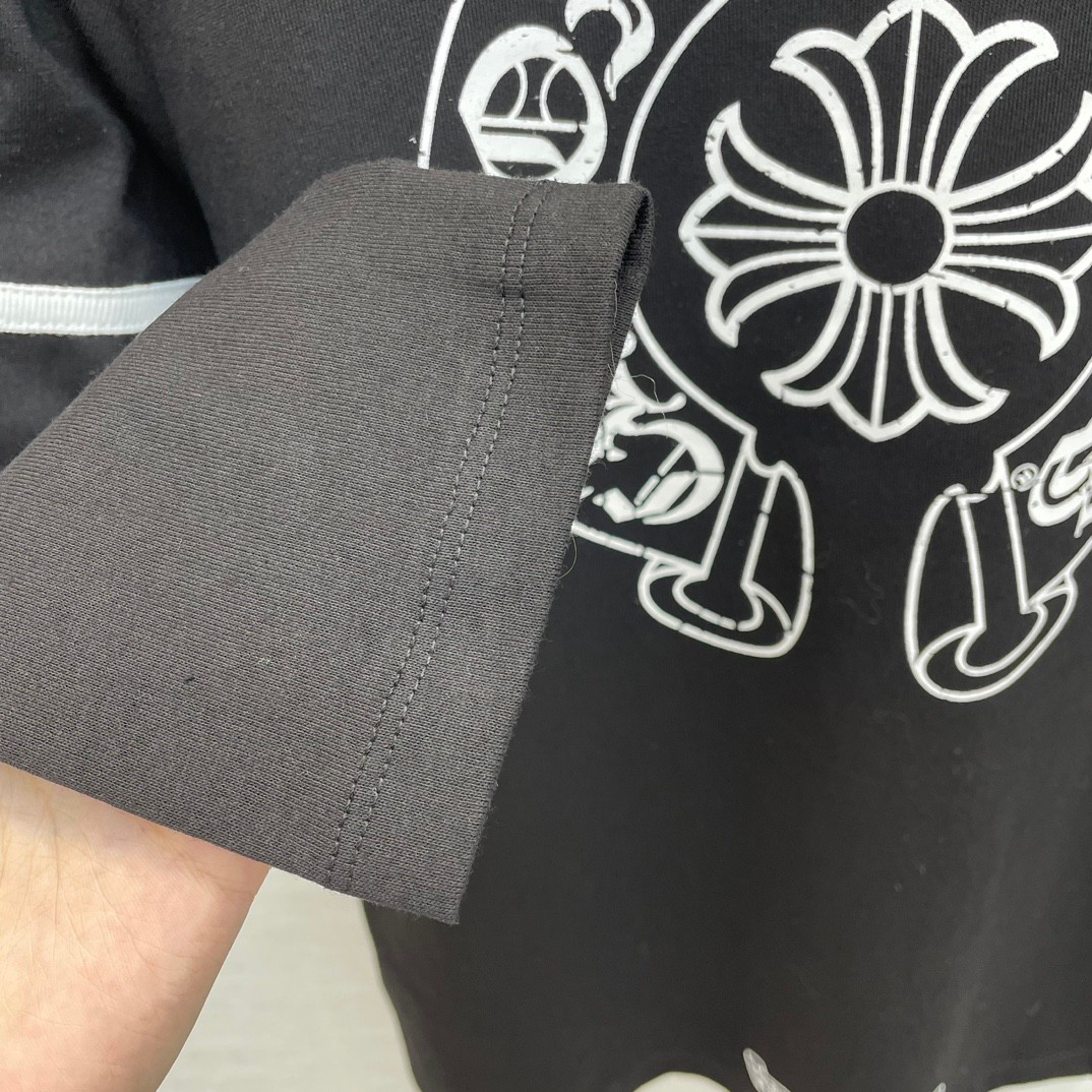 カジュアル ゆったり プリント クロムハーツ Tシャツ コピー クルーネック ブラック-4