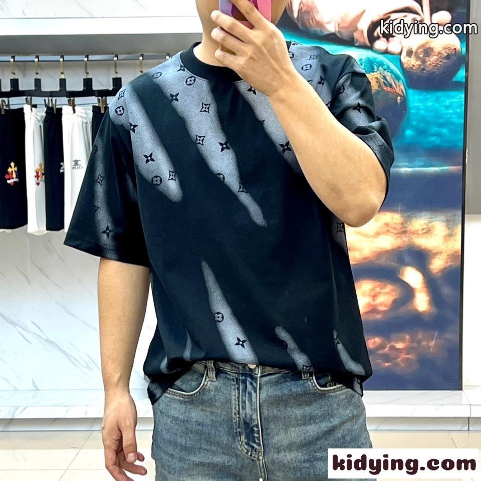 お洒落 カジュアル ルイ・ヴィトン Tシャツ コピー ロゴ 半袖Tシャツ ブラック-2