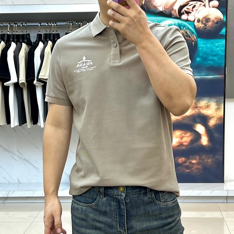 定番 コットンピケ ポロシャツ プラダ Tシャツ 偽物 半袖 トップス カーキ-1