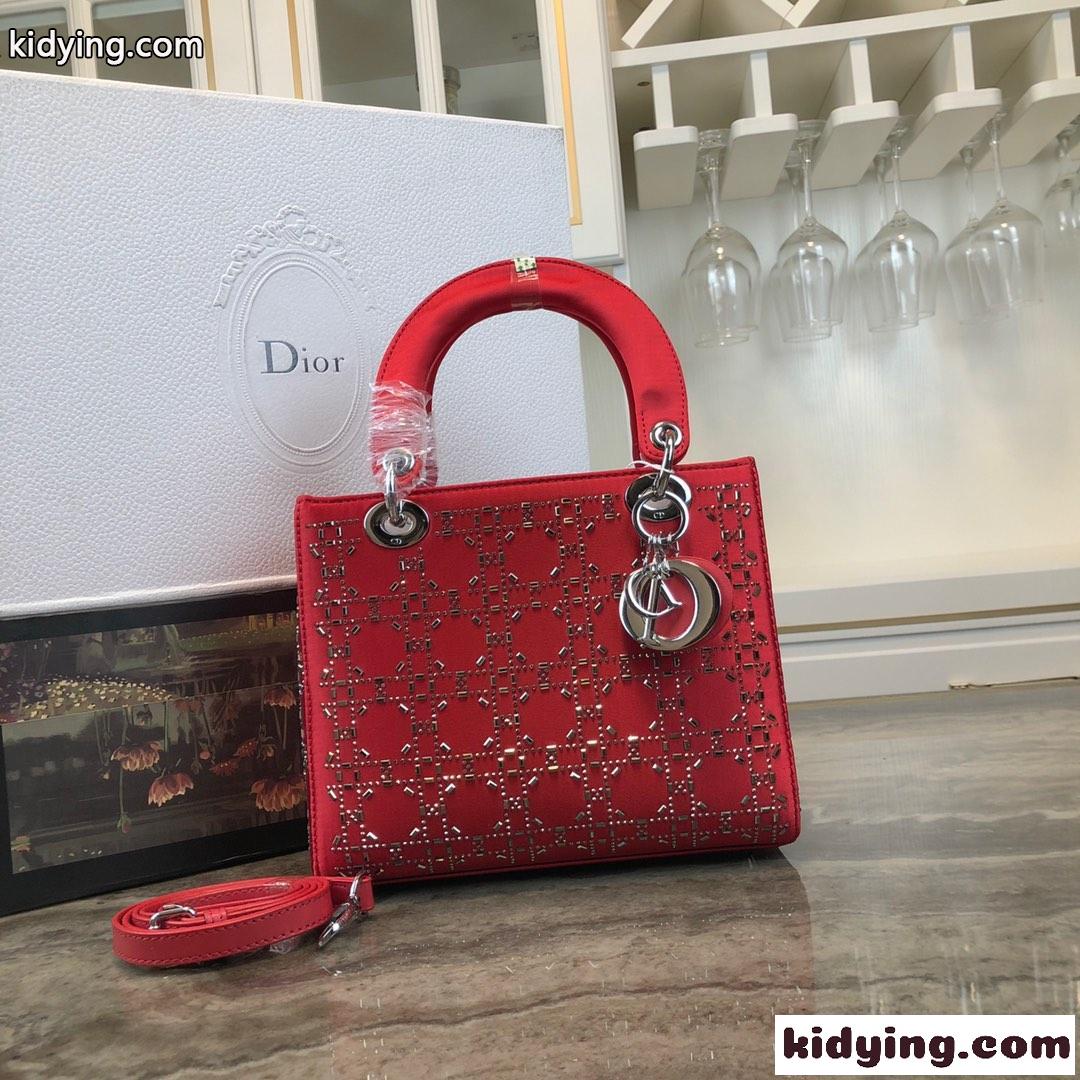 大人気 LADY DIOR カナージュ サテン ハンドバッグ クリスチャン・ディオール バッグ コピー レッド-1