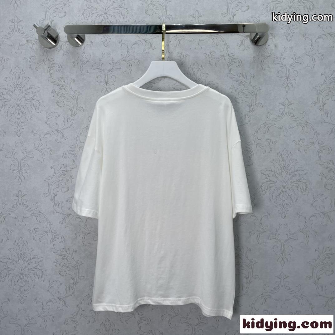 2022春夏新作 人気 刺繍 スパンコール ラウンドネック ゆったり ミュウミュウ 半袖tシャツ コピー レディース-2