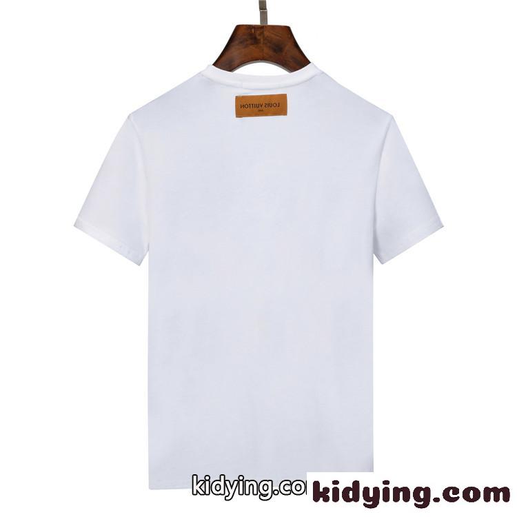 定番 ロゴ シンプル ルイ・ヴィトン Tシャツ コピー おしゃれ 快適 通気 夏 柔らかい クルーネック トップス 半袖-3