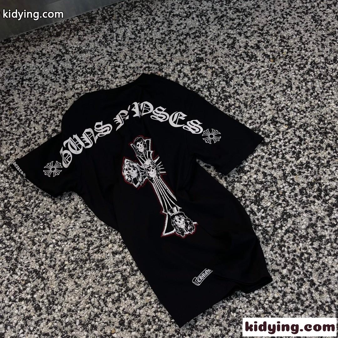 男女兼用 ストリート ロゴ プリント クロムハーツ 半袖Tシャツ コピー クルーネック トップス-2