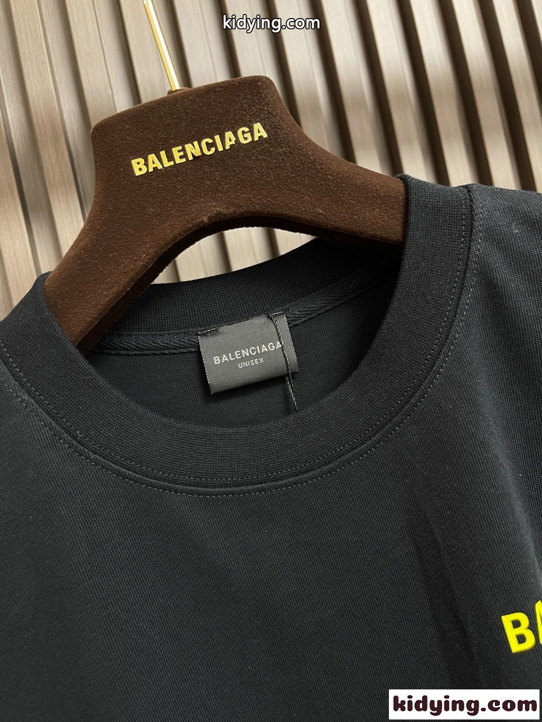 ベーシック ロゴプリント 長袖Tシャツ バレンシアガ Tシャツ 偽物 コットン ブラック-2