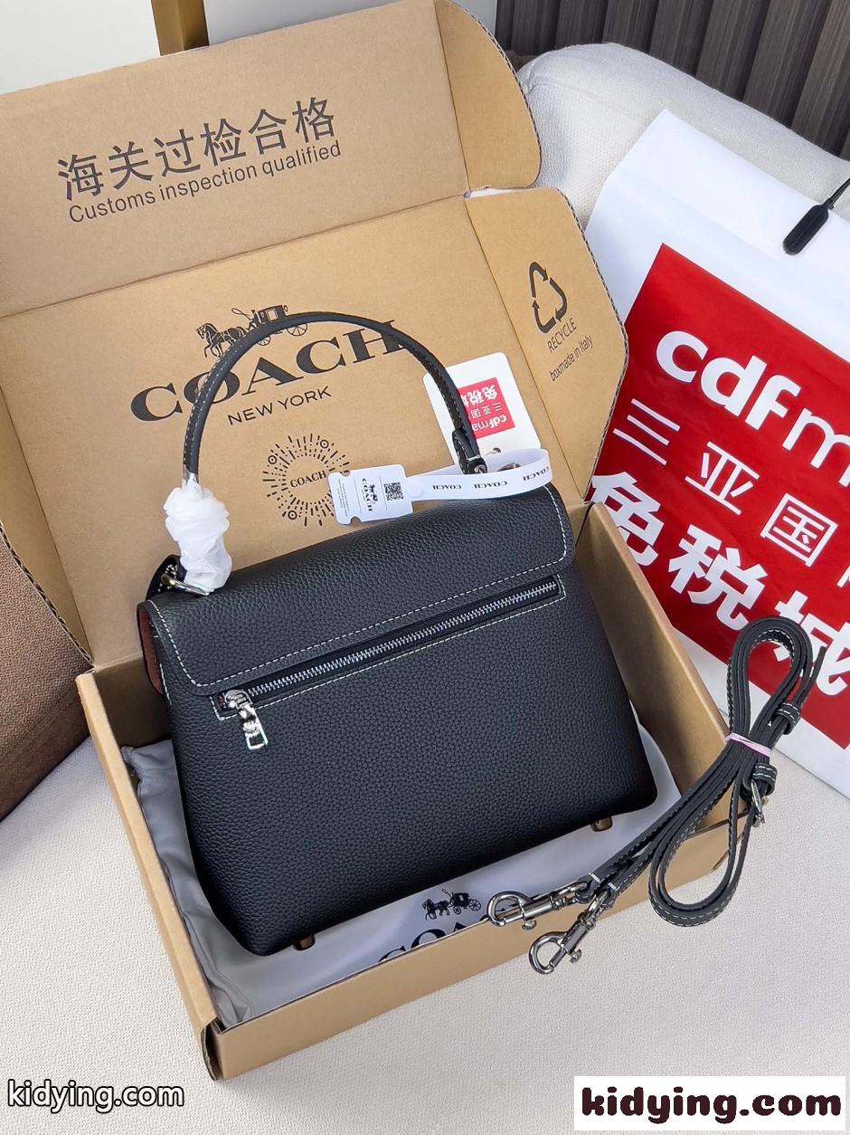 上品 クラシック レザー フラップ ハンドバッグ コーチ バッグ スーパーコピー ブラック-1