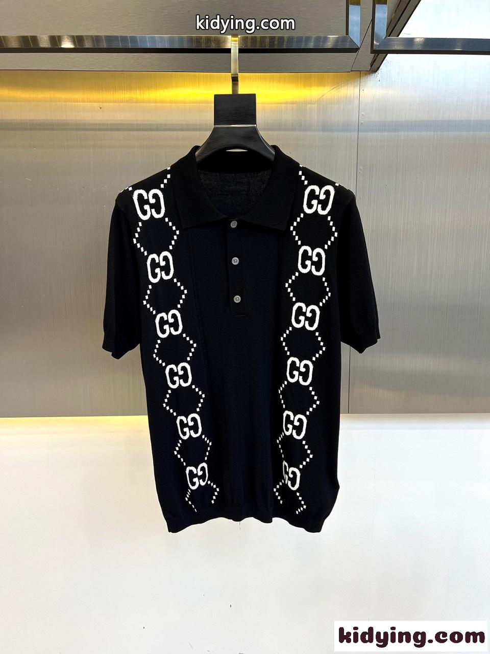 春夏 快適 GG グッチ 半袖Tシャツ コピー ニット ポロシャツ ブラック-2