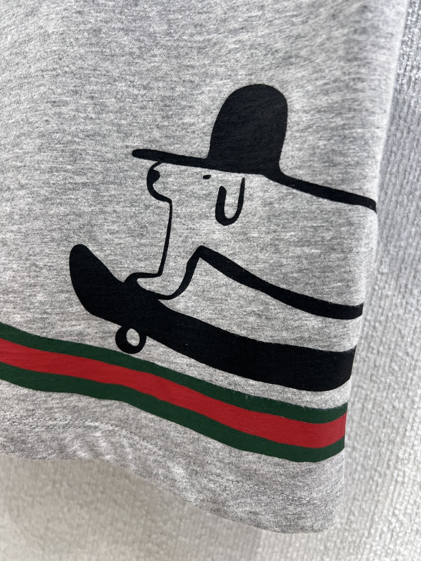 カジュアル プリント グッチ Tシャツ コピー クルーネック トップス グレー-5