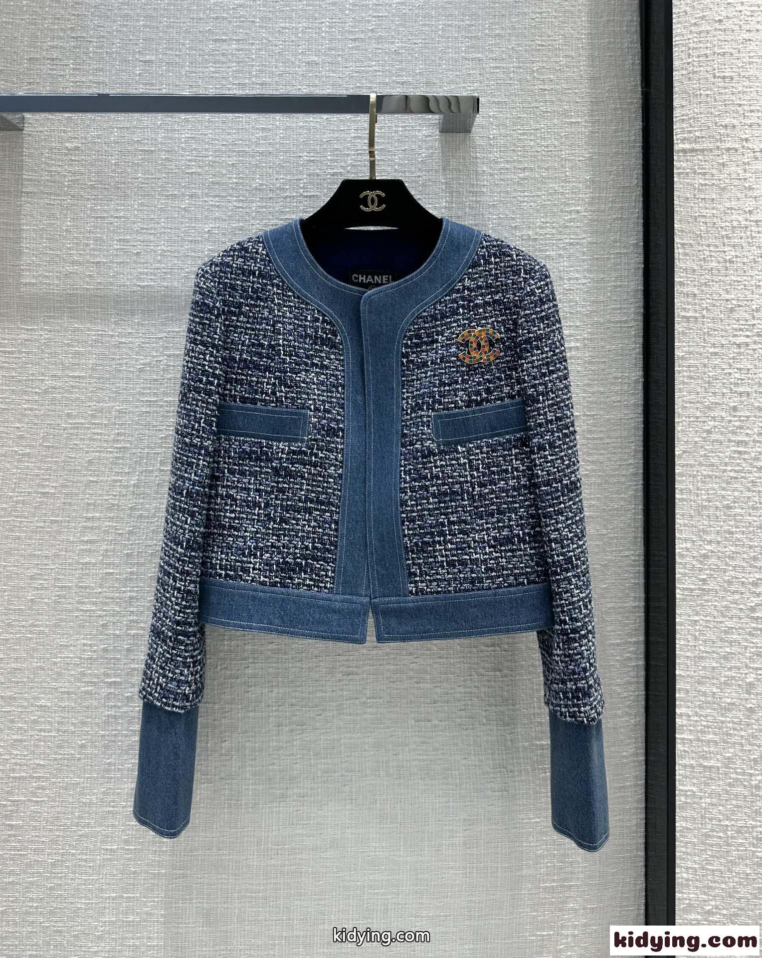 高級感 フェミニン デニム＆ツイード 切り替え シャネル ジャケット コピー 通勤 パーティー-0