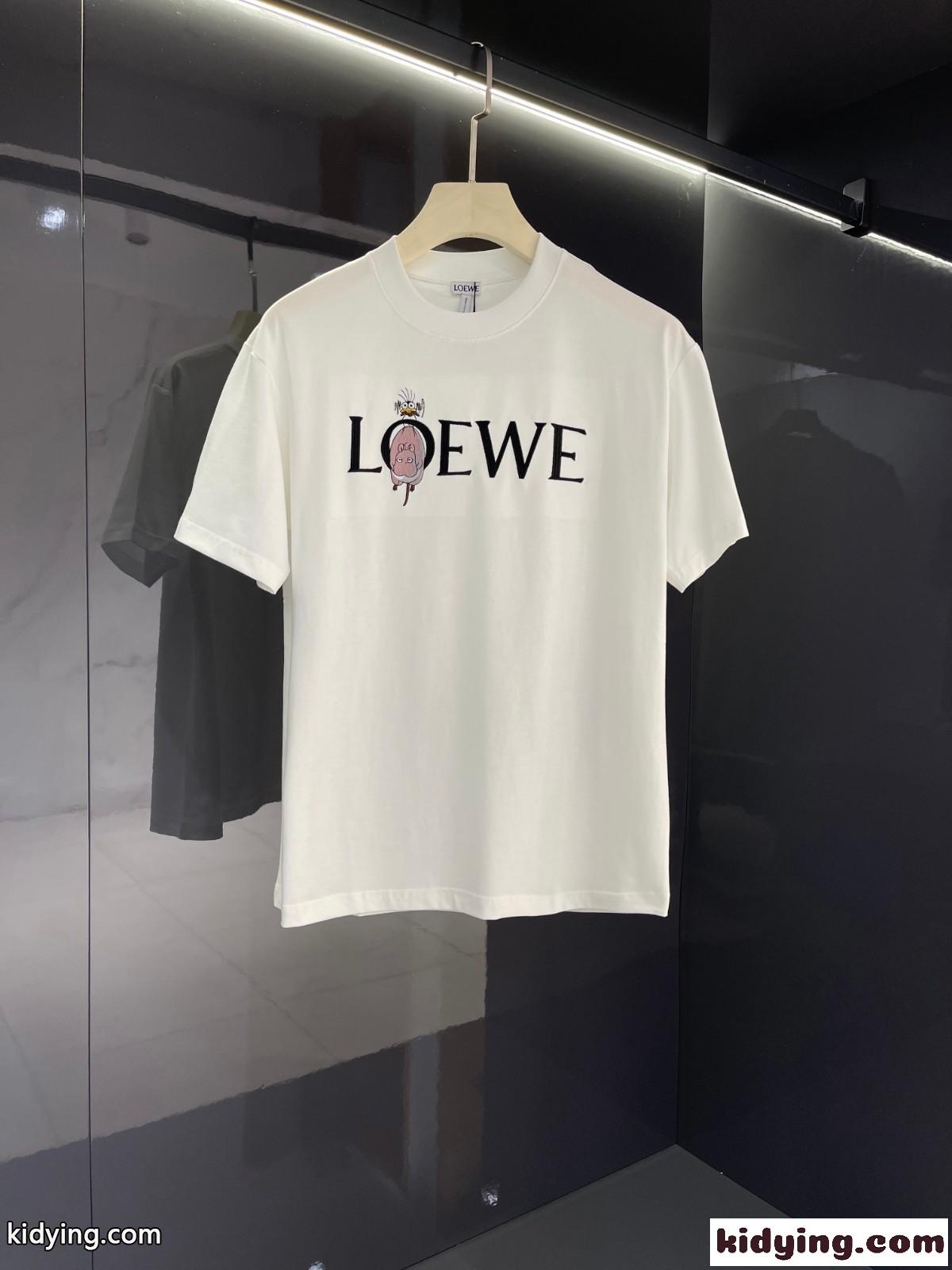 ロゴ 刺繍 メンズ トップス クルーネック ロエベ tシャツ コピー 半袖 コットン 着心地いい おしゃれ ホワイト ブラック-0