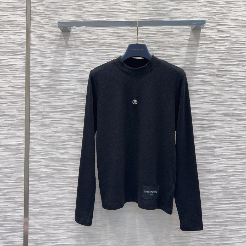 シンプル 着回し カットソー ルイ・ヴィトン Tシャツ 偽物 コットンブレンド ブラック-0