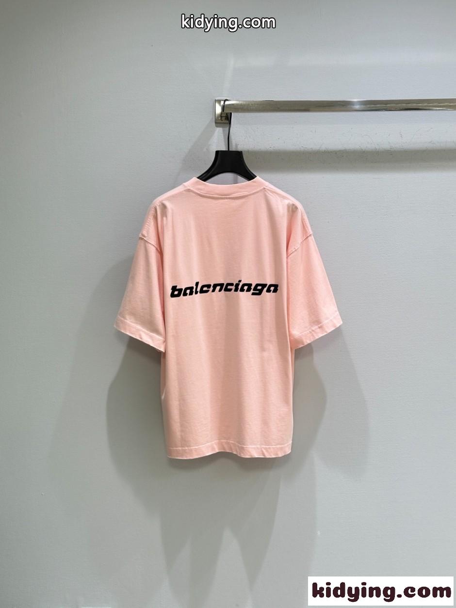 定番 ロゴ コットン 半袖Tシャツ バレンシアガ Tシャツ コピー ピンク-3
