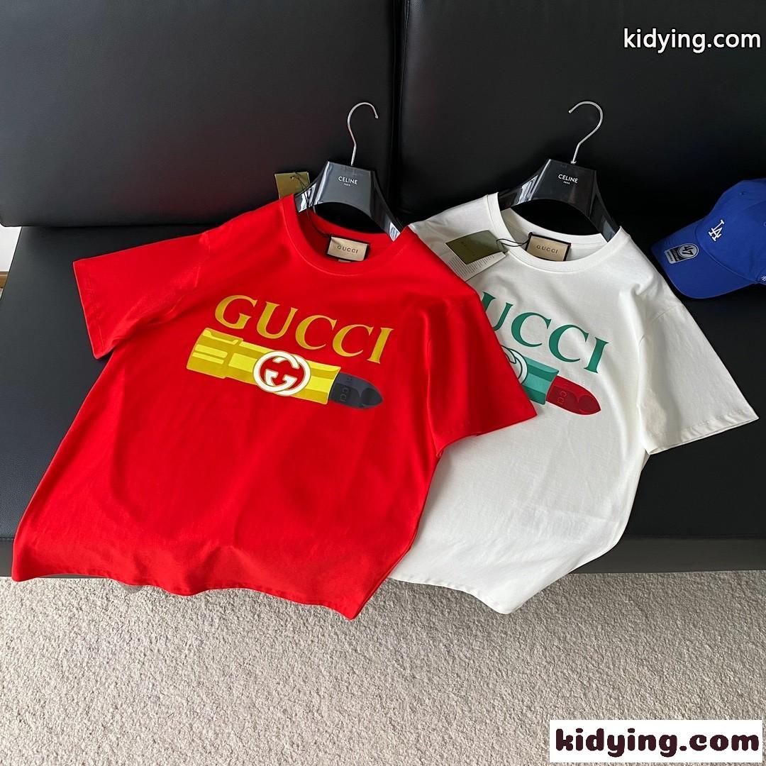 GUCCI リップスティック プリント コットン Tシャツ グッチ Tシャツ コピー 半袖-4