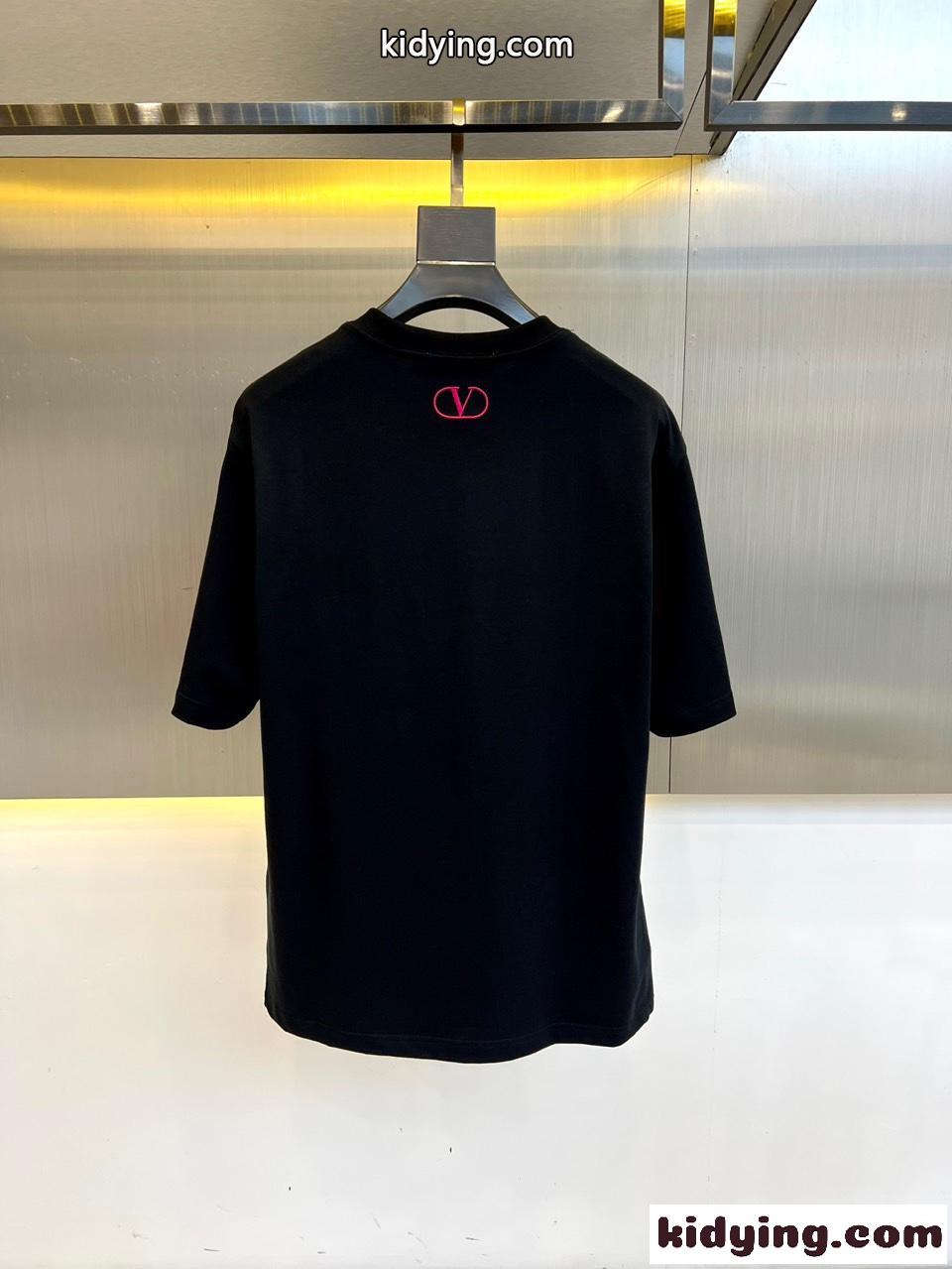 シンプル ロゴ入り クルーネック ヴァレンティノ Tシャツ 偽物 ブラック-4