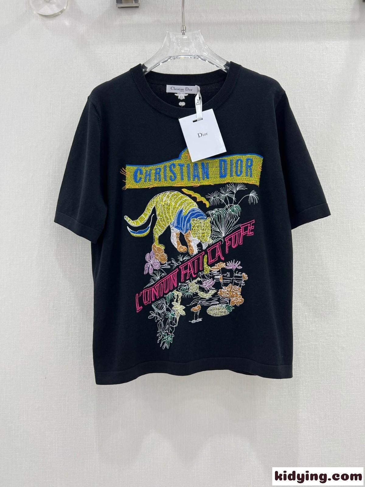 クリスチャン・ディオール Tシャツ コピー Indian Animals Tiger テンセル ジャージー 半袖Tシャツ-0