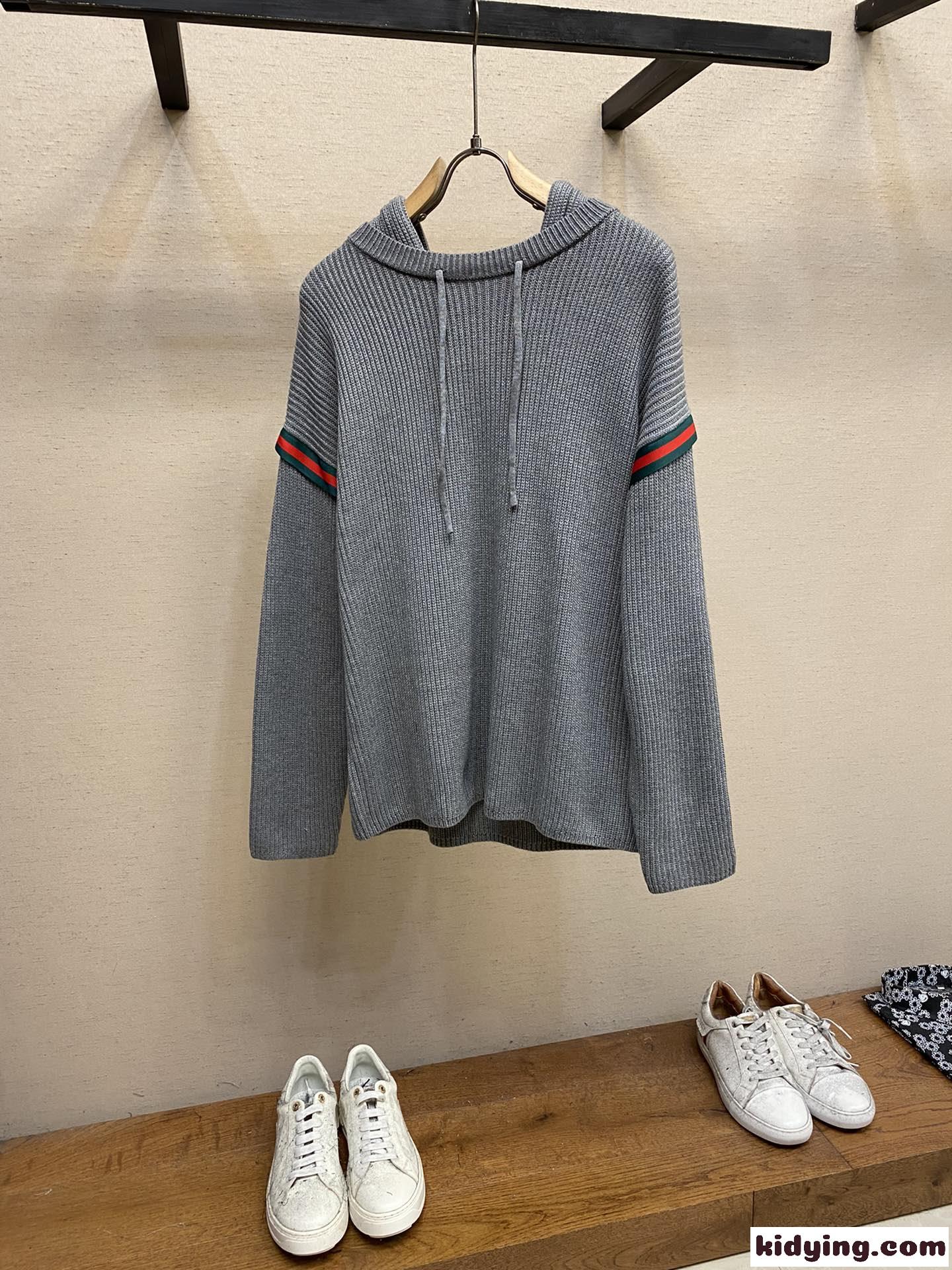 フード付き ウール＆カシミヤ ニット グッチ セーター コピー グレー-0