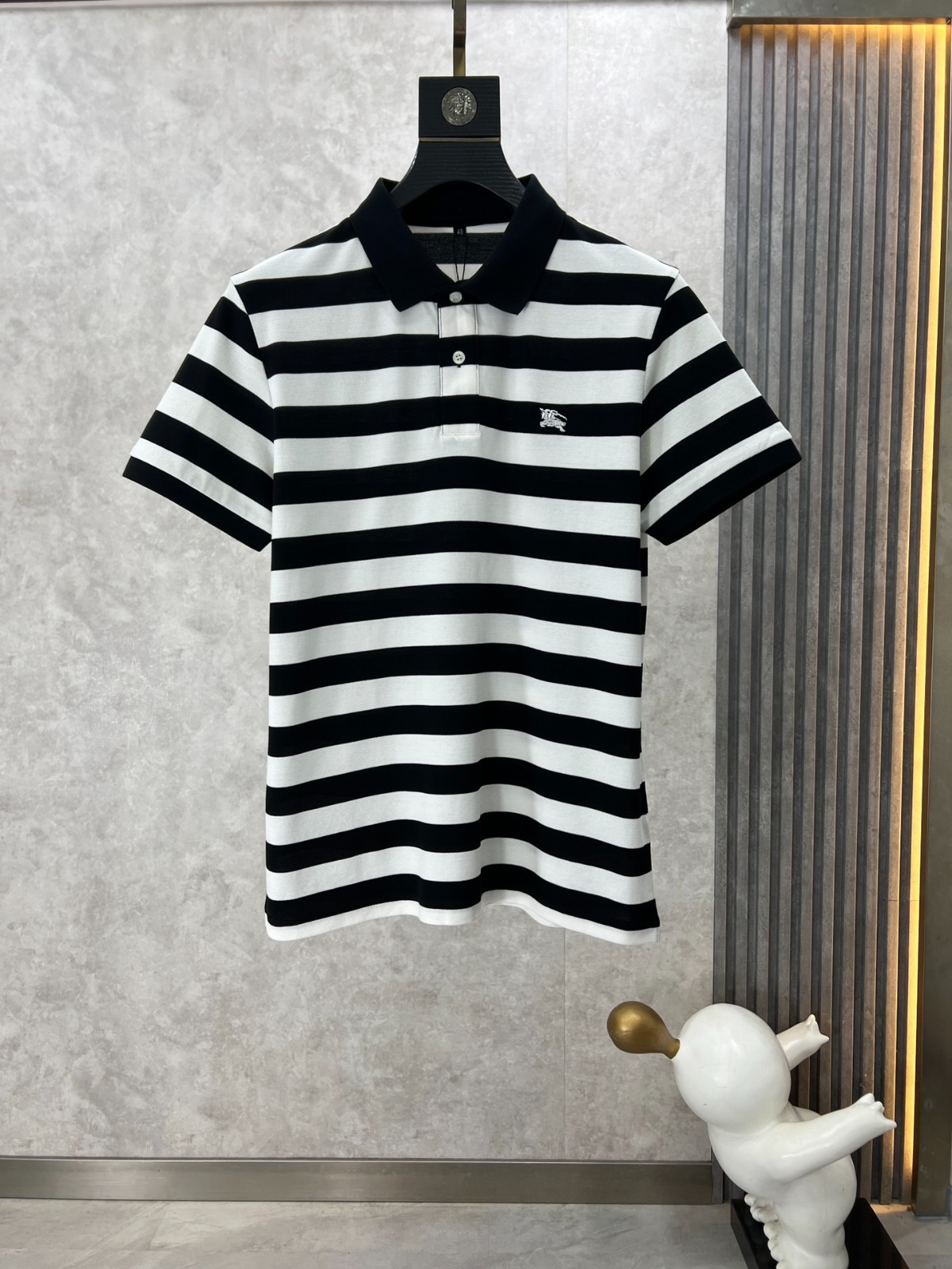 おしゃれ ボーダー柄 バーバリー Tシャツ コピー コットンピケ 半袖 ポロシャツ ブラック-0