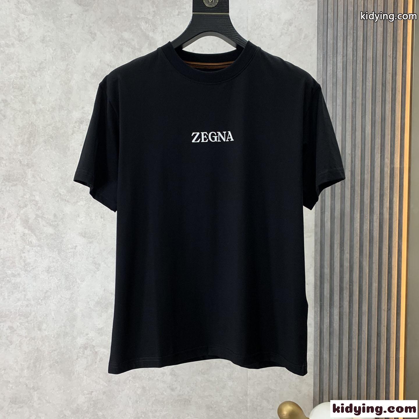 ベーシック シンプル ロゴ クルーネック 半袖Tシャツ エルメネジルド・ゼニア Tシャツ コピー ブラック-0
