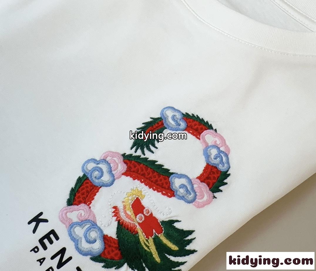 YEAR OF THE DRAGON CREST エンブロイダリー 半袖Tシャツ ケンゾー Tシャツ コピー ホワイト-2