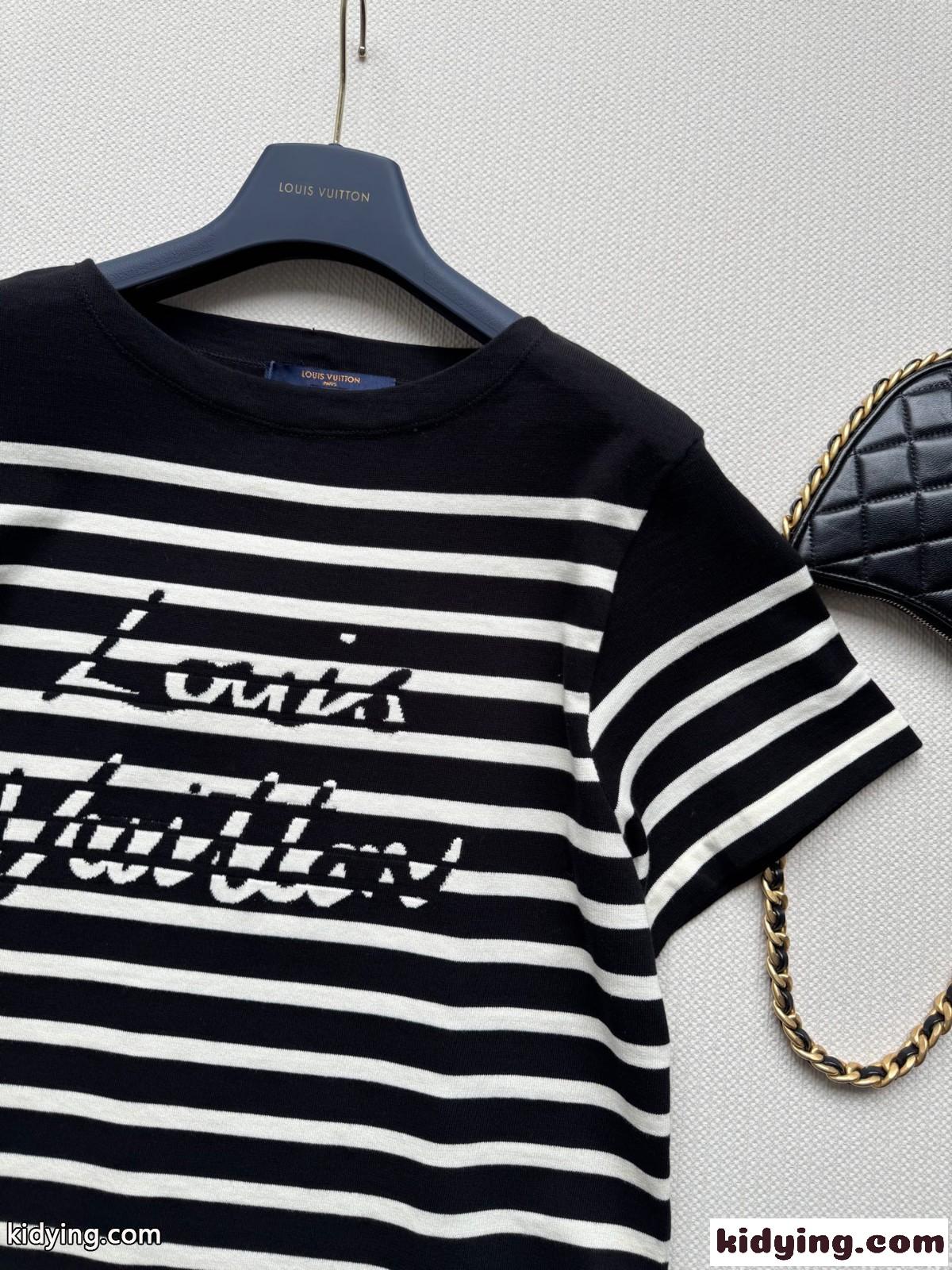 シグネチャー ストライプ ニットトップ ルイ・ヴィトン Tシャツ コピー ブラック-2