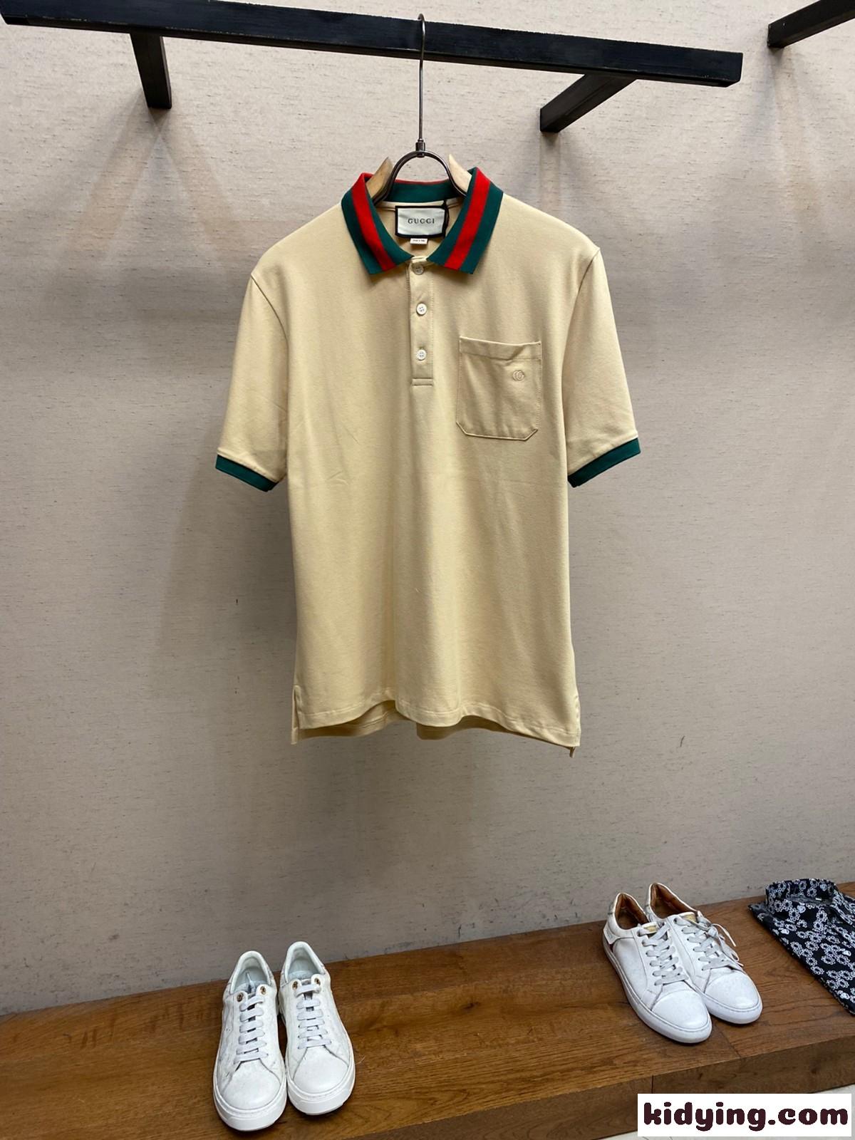 ウェブ ストライプ カラー（襟）付き半袖 ポロシャツ グッチ Tシャツ コピー カーキ-0